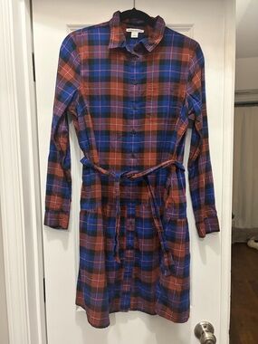 Amazon Essentials Rust and Blue Plaid Long-Sleeve Shirt Dress
